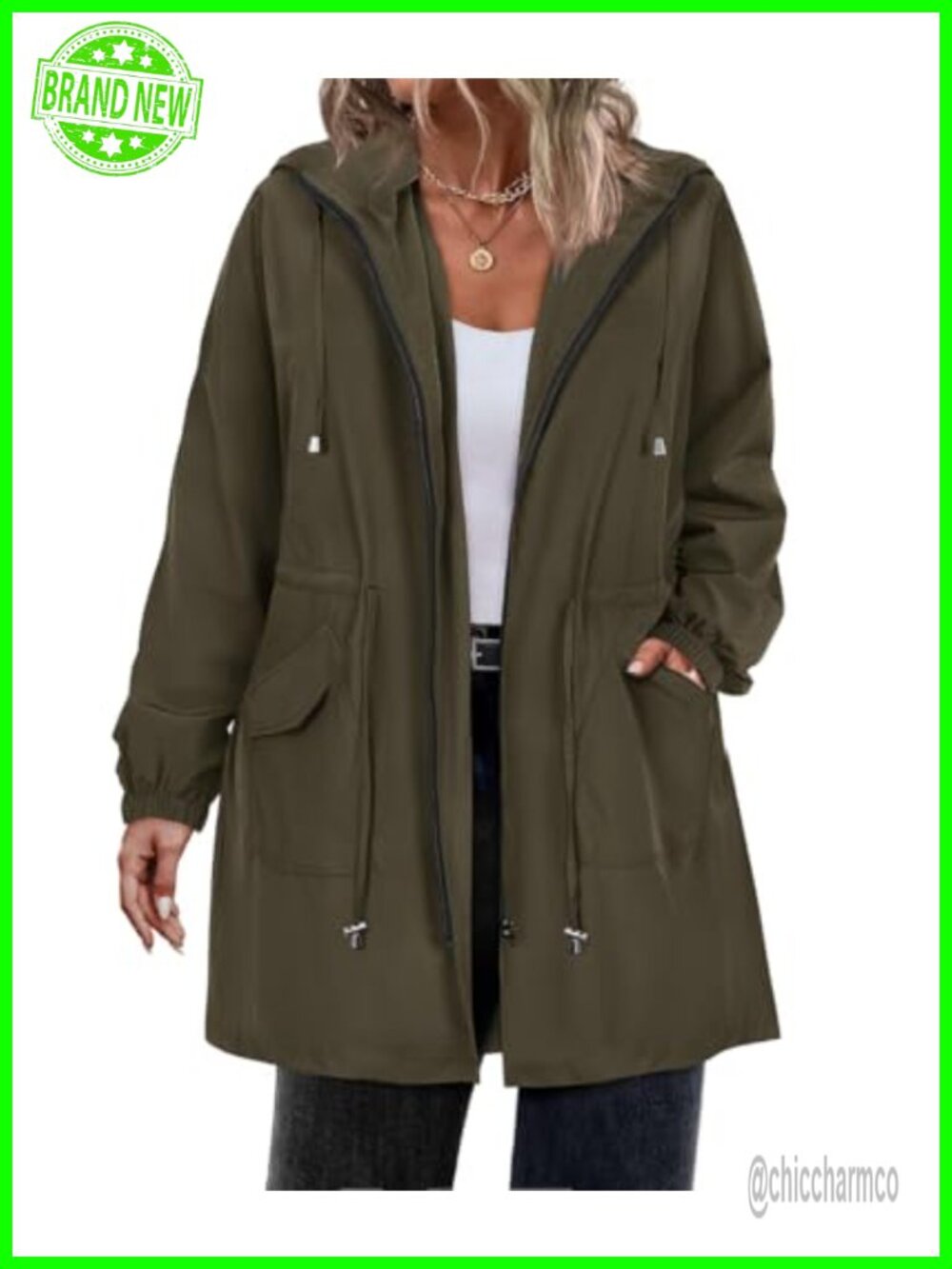 Plus Size Long Hooded Raincoat Lightweight Waterproof Windbreaker with Pockets